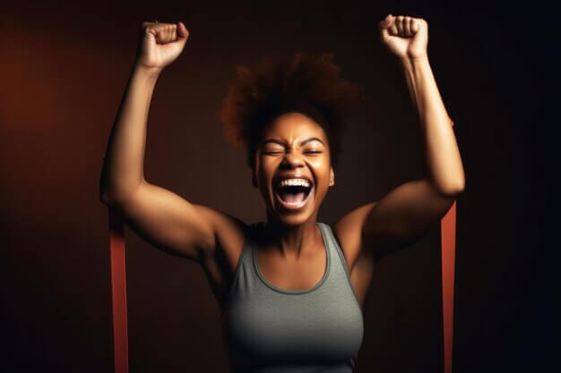 Woman celebrating with a band